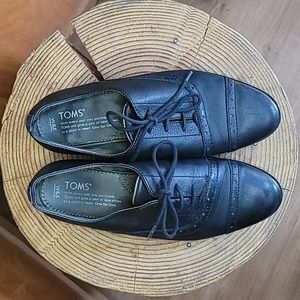 TOMS Leather Lace Up Oxfords | Black Size 6.5 | Women’s